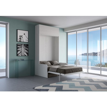 Mod.Kentaro 1 piazza e mezza con divano 120 - Letto una piazza e mezzo a scomparsa 120 Kentaro con divano e pensile  bianco frassino, grigio