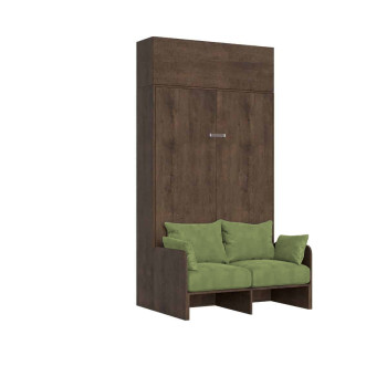 Mod.Kentaro 1 piazza e mezza con divano 120 - Letto una piazza e mezzo a scomparsa 120 Kentaro con divano e pensile  bianco frassino, verde