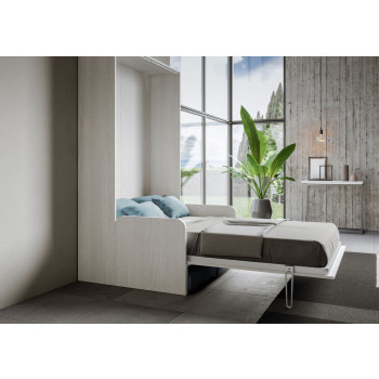 Mod.Kentaro Francese 140 con divano - Letto matrimoniale francese a scomparsa 140 Kentaro con divano bianco frassino, azzurro