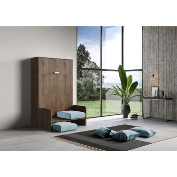 Mod.Kentaro Francese 140 con divano - Letto matrimoniale francese a scomparsa 140 Kentaro con divano bianco frassino, azzurro