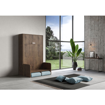 Mod.Kentaro Francese 140 con divano - Letto matrimoniale francese a scomparsa 140 Kentaro con divano bianco frassino, azzurro