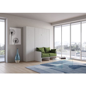 Mod.Kentaro Francese 140 con divano - Letto matrimoniale francese a scomparsa 140 Kentaro con divano e colonna bianco frassino, verde