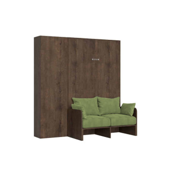 Mod.Kentaro Francese 140 con divano - Letto matrimoniale francese a scomparsa 140 Kentaro con divano e colonna bianco frassino, verde