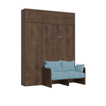 Mod.Kentaro Francese 140 con divano - Letto matrimoniale francese a scomparsa 140 Kentaro con divano e mobili bianco frassino, azzurro