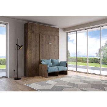 Mod.Kentaro Francese 140 con divano - Letto matrimoniale francese a scomparsa 140 Kentaro con divano e mobili bianco frassino, azzurro