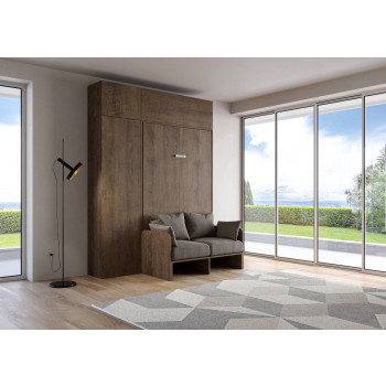 Mod.Kentaro Francese 140 con divano - Letto matrimoniale francese a scomparsa 140 Kentaro con divano e mobili bianco frassino, grigio