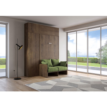 Mod.Kentaro Francese 140 con divano - Letto matrimoniale francese a scomparsa 140 Kentaro con divano e mobili bianco frassino, verde