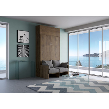 Mod.Kentaro Francese 140 con divano - Letto matrimoniale francese a scomparsa 140 Kentaro con divano e pensile  bianco frassino, grigio