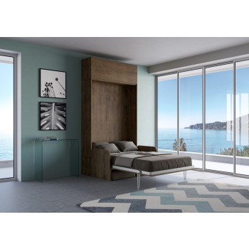 Mod.Kentaro Francese 140 con divano - Letto matrimoniale francese a scomparsa 140 Kentaro con divano e pensile  bianco frassino, grigio