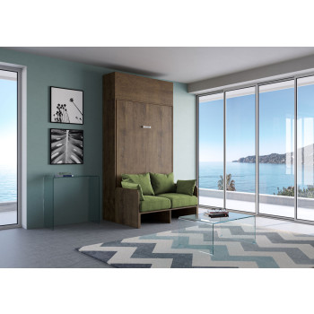 Mod.Kentaro Francese 140 con divano - Letto matrimoniale francese a scomparsa 140 Kentaro con divano e pensile  bianco frassino, verde