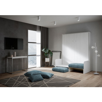 Mod.Kentaro Matrimoniale 160 con Divano - Letto matrimoniale a scomparsa 160 Kentaro con divano bianco frassino, azzurro