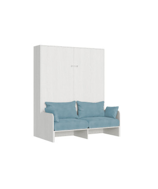Mod.Kentaro Matrimoniale 160 con Divano - Letto matrimoniale a scomparsa 160 Kentaro con divano bianco frassino, azzurro
