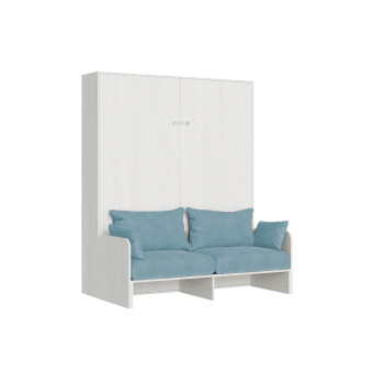 Mod.Kentaro Matrimoniale 160 con Divano - Letto matrimoniale a scomparsa 160 Kentaro con divano bianco frassino, azzurro