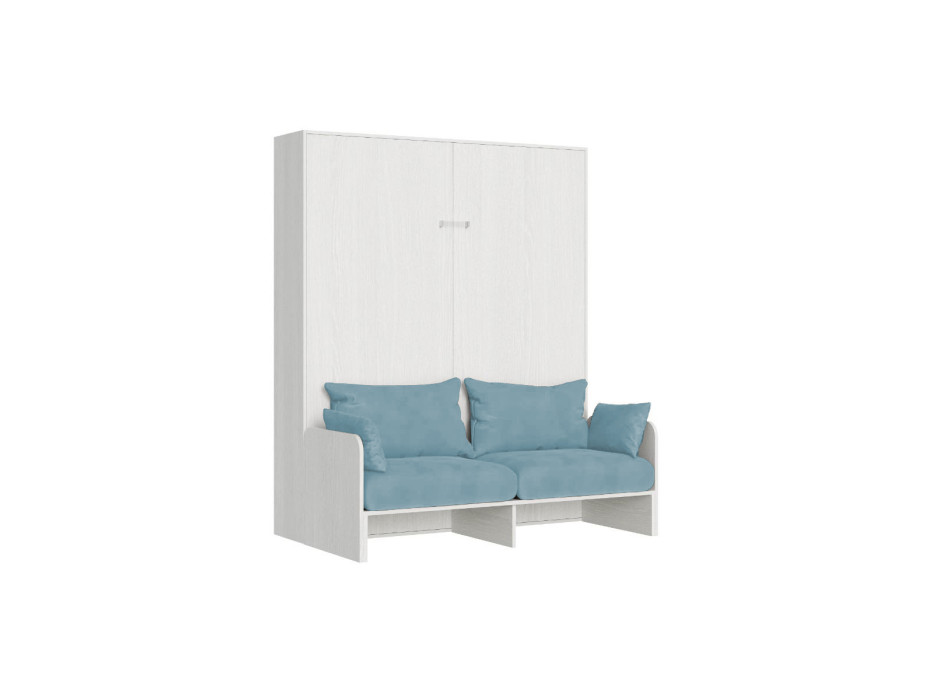 Mod.Kentaro Matrimoniale 160 con Divano - Letto matrimoniale a scomparsa 160 Kentaro con divano bianco frassino, azzurro