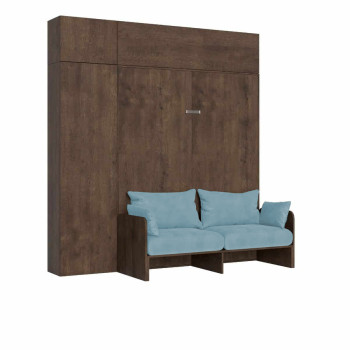 Mod.Kentaro Matrimoniale 160 con Divano - Letto matrimoniale a scomparsa 160 Kentaro con divano e mobili bianco frassino, azzurro