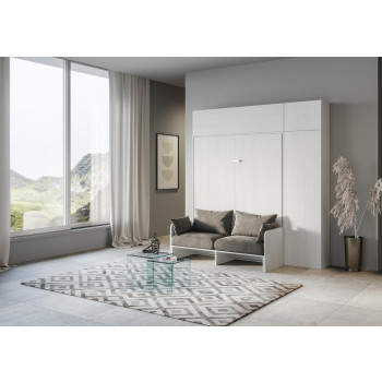 Mod.Kentaro Matrimoniale 160 con Divano - Letto matrimoniale a scomparsa 160 Kentaro con divano e mobili bianco frassino, grigio
