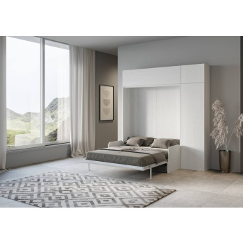 Mod.Kentaro Matrimoniale 160 con Divano - Letto matrimoniale a scomparsa 160 Kentaro con divano e mobili bianco frassino, grigio
