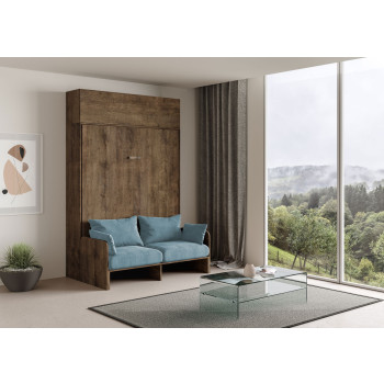 Mod.Kentaro Matrimoniale 160 con Divano - Letto matrimoniale a scomparsa 160 Kentaro con divano e pensile bianco frassino, azzurro