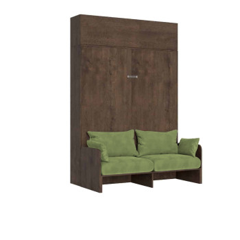 Mod.Kentaro Matrimoniale 160 con Divano - Letto matrimoniale a scomparsa 160 Kentaro con divano e pensile bianco frassino, verde