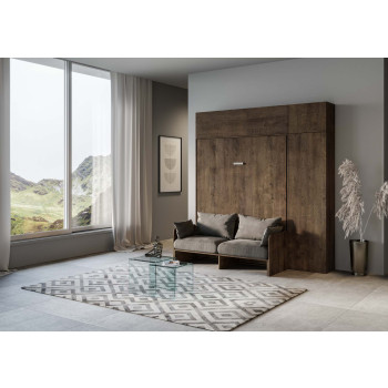 Mod.Kentaro Sofà Matrimoniale - Letto matrimoniale a scomparsa 160 verticale Kentaro Sofà con colonna e pensili Bianco Frassino