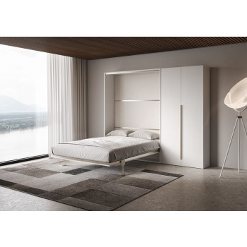 Mod. Versia francese 140 con armadio 2 anta sx-dx - Letto matrimoniale francese a scomparsa 140 Versia con armadio dx 2 ante argilla