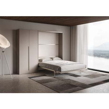 Mod. Versia francese 140 con armadio 2 anta sx-dx - Letto matrimoniale francese a scomparsa 140 Versia con armadio sx 2 ante argilla