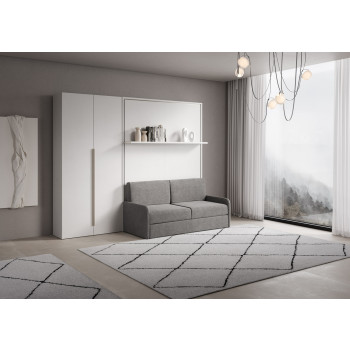 Mod. Versia francese 140 con divano, mensola e armadio 2 anta sx-dx - Letto matrimoniale francese a scomparsa 140 Versia con divano, mensola e armadio sx 2 ante argilla