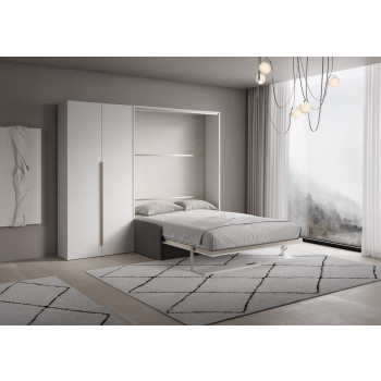 Mod. Versia francese 140 con divano, mensola e armadio 2 anta sx-dx - Letto matrimoniale francese a scomparsa 140 Versia con divano, mensola e armadio sx 2 ante argilla