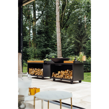 OFYR ISLAND 100 PRO - BARBECUE BRACIERE CON PORTALEGNA, RUOTE E PORTAOGGETTI