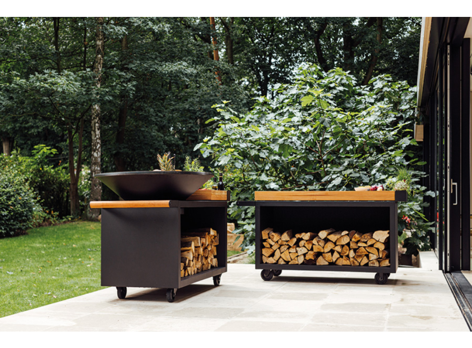 OFYR ISLAND 100 PRO - BARBECUE BRACIERE CON PORTALEGNA, RUOTE E PORTAOGGETTI