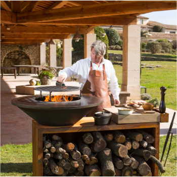 OFYR ISLAND - BARBECUE BRACIERE CON PORTALEGNA E PIANO DI APPOGGIO TEAK WOOD