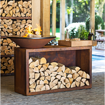 OFYR ISLAND - BARBECUE BRACIERE CON PORTALEGNA E PIANO DI APPOGGIO TEAK WOOD