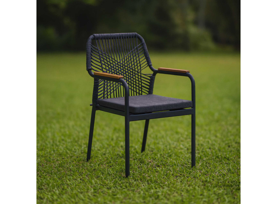 Poltrona alluminio Dean antracite con corda e cuscino grigio cm56x62h85 Vacchetti