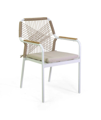 Poltrona alluminio Dean bianco con corda e cuscino beige cm56x62h85 Vacchetti