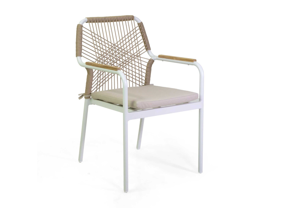 Poltrona alluminio Dean bianco con corda e cuscino beige cm56x62h85 Vacchetti