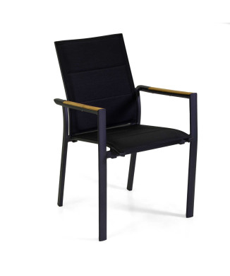 Poltrona alluminio Rachel nero c/textilene nero e teak 56x58h45/88 Vacchetti