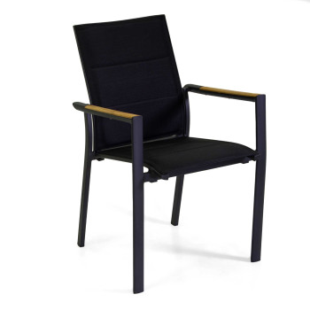 Poltrona alluminio Rachel nero c/textilene nero e teak 56x58h45/88 Vacchetti