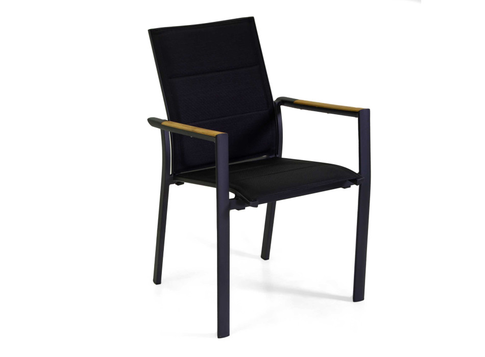 Poltrona alluminio Rachel nero c/textilene nero e teak 56x58h45/88 Vacchetti