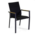 Poltrona alluminio Rachel nero c/textilene nero e teak 56x58h45/88 Vacchetti