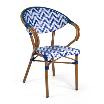 Poltrona Francese alluminio naturale polyrattan bianco blu cm58x59h45/82 Vacchetti