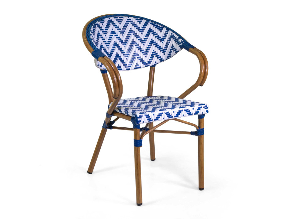 Poltrona Francese alluminio naturale polyrattan bianco blu cm58x59h45/82 Vacchetti