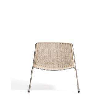 Poltrona impilabile Tavari in corda sintetica beige e acciaio inox AISI 304 effetto spazzolato