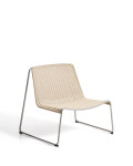 Poltrona impilabile Tavari in corda sintetica beige e acciaio inox AISI 304 effetto spazzolato