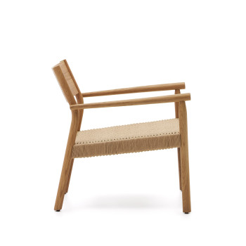 Poltrona Yalia in legno massiccio di rovere FSC 100% finitura naturale e seduta di corda di carta