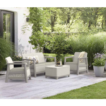 Salotto da giardino per 4 persone beige SCANDI KETER con cuscini beige