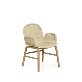 Sedia Alipa con braccioli in legno massiccio di acacia e corda ecru 100% FSC