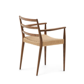 Sedia Analy con braccioli in legno massiccio di rovere con finitura in noce e seduta in corda FSC 10