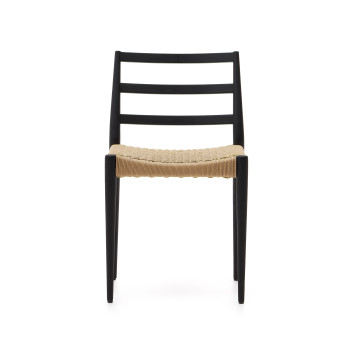 Sedia Analy in legno massiccio di rovere con finitura in nero e seduta di corda FSC 100%