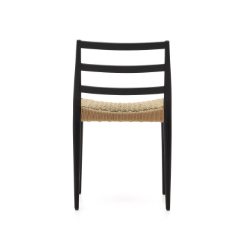 Sedia Analy in legno massiccio di rovere con finitura in nero e seduta di corda FSC 100%