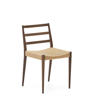 Sedia Analy in legno massiccio di rovere FSC 100% con finitura noce e seduta di corda FSC 100%